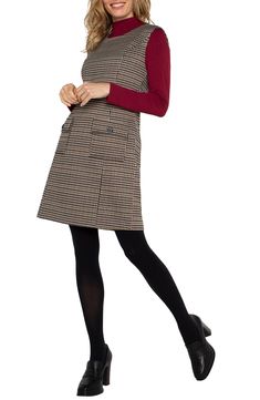 This day-to-night houndstooth sheath layers for work and wears alone for play. 37" length Exposed back-zip closure Jewel neck Sleeveless Front button-flap patch pockets Unlined 73% polyester, 23% rayon, 4% spandex Machine wash, dry flat Imported Fall Sleeveless Tweed Work Dress, Sleeveless Tweed Dress For Fall Workwear, Sleeveless Tweed Dress For Work In Fall, Black Houndstooth Tweed Dress For Work, Black Tweed Houndstooth Dress For Workwear, Sheath Dress Outfit, Pairing Ideas, Sleeveless Shift Dress, Shift Dress Black