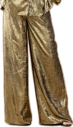 Trendy High Waist Gold Pants, Trendy High Waist Wide Leg Evening Pants, Solid Wide Leg Pants For Night Out, Casual Gold High Waist Pants, Trendy Gold Wide Leg Pants, Glamorous High-waisted Wide Leg Pants, Elegant Gold Wide-leg Pants, Trendy Gold Wide-leg Bottoms, Gold High-waist Bottoms For Evening