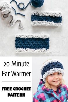 the crochet ear warmer is made with two different yarns