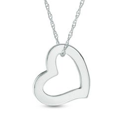 Make your romantic sentiments known with this shimmering heart pendant. Created in cool 14K white gold, this petite open look captures your sweet love story in a simple yet heartfelt way. Polished to a bright shine, the heart suspends slightly askew along an 18.0-inch rope chain that secures with a spring-ring clasp. White Gold Heart Pendant For Promise, White Gold Heart Pendant Jewelry For Promise, Classic Open Heart White Gold Jewelry, Classic White Gold Open Heart Jewelry, Promise Heart Pendant Necklace With Heart Charm, Heart Pendant Necklace With Heart Charm For Promise, Open Heart Necklace For Anniversary, Classic White Gold Heart Necklace For Valentine's Day, Classic Open Heart Necklace With Heart Charm