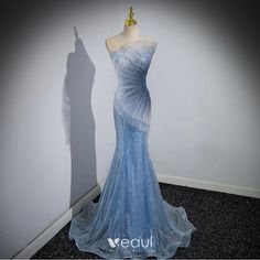 Light Blue Dress Sparkle, Princess And The Frog Blue Dress, Elegant Light Blue Mermaid Dress For Prom Season, Elegant Light Blue Mermaid Dress For Prom, Elegant Light Blue Evening Dress For Banquet, Elegant Light Blue Mermaid Dress, Elegant Light Blue Mermaid Dress For Evening, Light Teal Prom Dresses, Sea Prom Dress