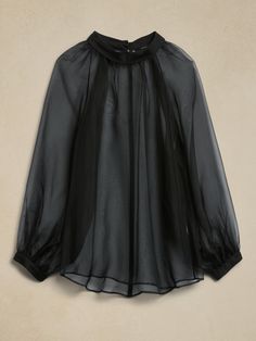 Mirage Silk Organza Shirt | Banana Republic Black Sheer Silk Tops, Sheer Black Silk Blouse, Black Sheer Silk Blouse, Elegant Sheer Mesh Top For Work, Sheer Silk Tops For Night Out, Sheer Silk Party Tops, Sheer Silk Chiffon Top For Evening, Spring Sheer Blouse For Layering, Sheer Blouse For Spring Layering