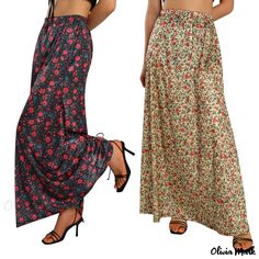 Olivia Mark - Casual and Chic Printed A-line Maxi Skirt for Elegant Self-expression Summer A-line Stretch Bottoms, Summer A-line Bottoms With Elastic Waistband, Flowy A-line Summer Bottoms, Summer Stretch A-line Maxi Skirt, Stretch A-line Maxi Skirt For Summer, Summer Flowy A-line Bottoms, Spring Bohemian A-line Bottoms, Bohemian A-line Bottoms For Spring, Spring A-line Bohemian Bottoms