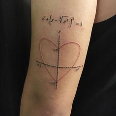 a person with a tattoo on their arm that has a heart and graph paper in the shape of a cross