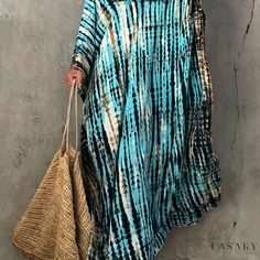 Lasaky - Boho Maxi Beach Kaftan - Womens Tie Dye Print V Neck Loose Fit Cover Up Dress, Featuring Batwing Sleeves and Side Splits - Ideal for Swimwear and Casual Wear Beach Kaftan, Side Splits, Dark Wear, Boho Maxi, Womens Tie, Boho Casual, Swimwear Outfit, Cover Up Dress, Tie Dye Print