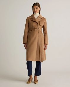 Double-Faced Merino Wool Trench Coat Belted Long Wool Pea Coat, Belted Wool Pea Coat, Wool Belted Long Pea Coat, Chic Wool Belted Pea Coat, Fall Wool Coat For Workwear, Belted, Fall Wool Coat With Belted Cuffs And Lapel Collar, Belted Wool Coat For Fall Workwear, Fall Wool Coat With Self Belt For Work, Fall Wool Coat With Belted Notch Lapel