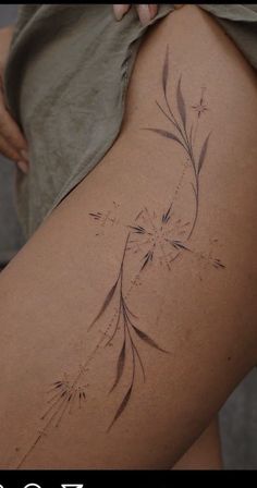 the back of a woman's thigh with tattoos on it