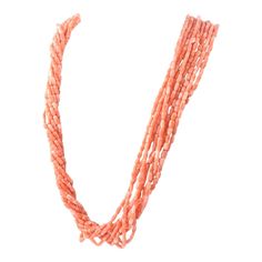 Cellini 30 inch multistrand coral necklace terminating in a bezel set diamond studded coral branch 18k gold clasp.  Marked 18k and Cellini on the clasp  Please see the measurements noted above in the description for best approximate dimensions Formal Coral Single Strand Beaded Necklace, Elegant Double Strand Coral Necklace, Elegant Multi-strand Red Coral Beaded Necklaces, Elegant Coral Beaded Necklace With Lobster Clasp, Multi-strand Red Coral Beaded Necklaces, Coral Multi-strand Beaded Necklaces, Coral Multi-strand Beaded Necklace, Coral Red Multi-strand Beaded Necklaces, Coral Beads Necklace