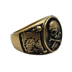 Symbolic Metal Skull Ring For Collectors, Vintage Gold Engraved Skull Ring, Vintage Skull Metal Rings, Vintage Brass Skull Jewelry, Pirate Rings, Pirate Symbols, Pirate Ring, Famous Pirates, Hand Casting