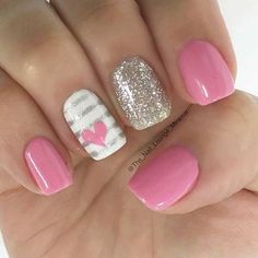 Pink Nail Art Designs, Heart Nail Designs, Valentine Nail Art, Nail Designs Valentines, Pink Nail Art, Nails Polish, Winged Liner, Colorful Nail Designs