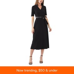 in stock Black Belted Office Dress, Black Belted Midi Dress For Office, Black Belted V-neck Midi Dress, Belted Black Dress For Office, Black Belted Knee-length Dress, Spring Black Belted Dress, Black Belted Midi Dress For Night Out, Black Midi Dress For Office In Spring, Black Midi Dress For Spring Office Wear