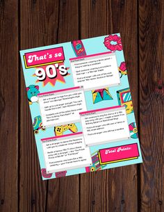 Instant digital download of a "That's So '90s"-themed Scavenger Hunt/Bar Challenge game. Challenge your friends to earn as many points as they can while bar hopping - great for a bachelorette party! Please note: while this is formatted for a bachelorette party, I'd be happy to create a version for a bachelor party, or other need. Just send me a message! Your order will include: - 1 game card PDF file, formatted for size 8.5x11 inches Print at home or at your favorite local print shop.  For print Bachelorette Scavenger Hunt, Bar Hopping, Challenge Games, Game Card, Types Of Printer, Scavenger Hunt, Bachelor Party, Game Item, Party Games