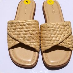 Havah Woven Slide Sandals In Natural ##Details: Heel Height: 0.47" Platform Height: 0 Shaft Height (Boots): 0 Shaft Circumference (Boots): 0 Heel Type: Flat Toe Type: Round Upper Material: Man Made Outsole Material: Man Made Lining Material: N.A. Product Collection: Flat Flat Sandals For Beach With Medium Width, Flat Medium Width Sandals For Beach, Medium Width Flat Sandals For The Beach, Medium Width Flat Sandals For Beach, Beige Medium Width Sandals For Vacation, Vacation Sandals With Medium Width Slip-on, Vacation Sandals Medium Width Slip-on, Beige Flat Slides With Textured Sole, Woven Slip-on Sandals For Vacation