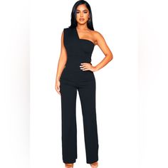 Get Ready To Turn Heads In This Black Jumpsuit, Tailored For Petite Babes. The Wide Leg Fit And One Shoulder Detail Paired With Statement Earrings And Nude Heels Is The Insta Worthy Outfit That's Foolproof. 95 % Polyester 5% Elastane Pretty Little Thing Size 00 New With Tags Get Christmas Party Ready With This Jumpsuit. It Features A Wide Leg Fit And One Shoulder Drape Detail. Holiday Weekend Parties New Years Special Occasion Jumpsuits 11 Inches Armpit To Armpit 10 Inches At The Waistline 54 In Elegant One Shoulder Jumpsuit For Going Out, Elegant One-shoulder Jumpsuit For Going Out, Elegant Black One-shoulder Strapless Jumpsuit, Black One-shoulder Jumpsuits And Rompers For Formal Events, Black One-shoulder Jumpsuit For Formal Occasions, Trendy Fitted Pantsuit For Parties, One-shoulder Solid Jumpsuits And Rompers For Date Night, Solid One-shoulder Jumpsuits And Rompers For Date Night, One Shoulder Solid Jumpsuits And Rompers For Date Night