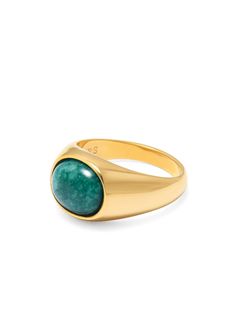 Ring in Stainless Steel with Gold Plating Green Jade Stone Product Code: MRING_083 Designer's Notes Featuring rich and vibrant green jade, this ring will give your look a luxurious touch. Wear it as a pinky or regular ring, solo or stacked. Please note that all our pieces are crafted by hand and one-of-a-kind, and may therefore vary slightly in size, shape, and color. 2.9.1.0 Oval Green Rings With Polished Finish, Modern Oval Green Jewelry, Oval Green Emerald Signet Ring, Oval Emerald Signet Ring In Green, Modern Oval Jade Ring, Elegant Green Dome Ring With Polished Finish, Luxury Oval Green Dome Ring, Classic Jade Rings With Polished Finish, Green Signet Ring With Oval Cabochon Gemstone