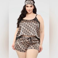 Fashion Nova Women My Fn Pajama 3 Piece Set Satin Cami & Shorts Plus Size 3x Nwt Fashion Nova Women's My Fn Pajama 3 Piece Set Plus Size: 3x 3 Piece Pj Set Satin Cami With Lace Inserts Elastic/Tie Waist Short Mask Included Monogram Print 100% Polyester Tags: Plus Size, Full Figure, Curvy, Pjs, Sleepwear, Shorts, Cami, Satin, Comfy, Sexy Super High Waisted Jeans, Pink Cargo Pants, Plus Size Sleepwear, Shorts Plus Size, Sleepwear Fashion, Satin Cami, Distressed Boyfriend Jeans, 60 Fashion, Fashion Nova Models