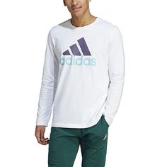 You'll love throwing on this adidas men's long-sleeve t-shirt for all your workout and off-duty style needs. Crafted from 100% cotton for a regular-fit, this crew-neck tee features a large brand logo graphic on the front. Team it with workout shorts or jogger pants. Closure Type: Pullover HeadFit: Regular FitNeckline: Crew NeckSleeve Length: Long SleeveFiber Content: 100% CottonFabric Description: JerseyCare: Machine Wash, Tumble DryCountry of Origin: Imported White Adidas Workout T-shirt, Long Sleeve Cotton Workout T-shirt, Long Sleeve Cotton Sportswear T-shirt, White Long Sleeve Sportswear T-shirt, White Adidas Logo T-shirt For Workout, Adidas Logo White T-shirt For Workout, Adidas Long Sleeve Workout Top, Adidas Cotton Activewear, Athletic Fit, White Adidas Logo Crew Neck Activewear