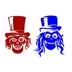 two clowns with hats and long hair are depicted in red, white and blue colors