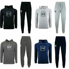 New Men's Under Armour Fleece Set New With Tags Retail price: $130 Hit the gym in style wearing these Under Armour Men's Rival Fleece Logo Joggers.  Fashioned with a loose fit and fleece lining, these sweatpants are comfy, soft and warm. Brace for cold weather wearing the Under Armour Men's Rival Fleece Logo Hoodie.  Made with logo detailing and a kangaroo pocket, this hoodie is comfortable, sleek and cozy. YOU CHOOSE COLOR & SIZE!!!! Available in Men's size M, L, XL or XXL Available in Black, C Winter Jogging Hoodie Activewear, Fleece Tracksuit With Drawstring Hood For Gym, Fleece Tracksuit For Gym During Sports Season, Winter Sports Hooded Joggers, Winter Moisture-wicking Tracksuit, Winter Fleece Activewear Sportswear, Winter Athleisure Tracksuit With Moisture-wicking, Winter Moisture-wicking Tracksuit In Athleisure Style, Moisture-wicking Sweats For Winter Loungewear