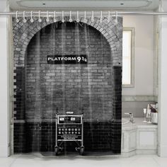 station harry potter portal shower curtains Train Bathroom Decor, Harry Potter Themed Bathroom, Harry Potter Bathroom Decor, Harry Potter Bathroom, Vanity Colors, Personalized Shower Curtain, Bath Tubs, Shower Stall, Curtain Sets