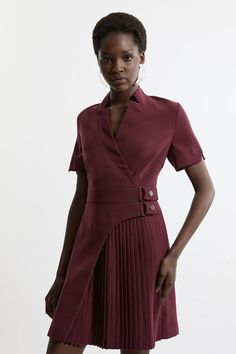 Tailored Crepe Military Pleat Notch Neck Wrap Mini Dress Fitted Short Sleeve Burgundy Midi Dress, Fitted Burgundy Midi Dress With Short Sleeves, Elegant Burgundy Short Sleeve Midi Dress, Elegant Burgundy Mini Dress With Short Sleeves, Chic Short Sleeve Burgundy Dress, Chic Burgundy Short Sleeve Dress, Petite Work Outfits, Velvet Dress Maxi, Petite Wedding Guest Dresses