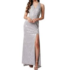 Features: By: Forever Unique Style: Metallic Zigzag Missouri Maxi Dress Color: Sparkling Silver Fabric Content: Polyester/Elastane Halter Size: Womens 10 Condition: New With Tags Peach Prom Dresses, Coral Gown, Tulle Cocktail Dress, Mini Prom Dresses, Unique Bridesmaid, Nude Dress, Unique Prom Dresses, Dress Silver, Ink Clothes