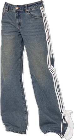 Ribbon Jeans, Striped Ribbon, Washed Denim, Side Stripe, Baggy Fits, Denim Fabric, S Models, Denim Wash, Low Rise