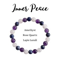 💖Promoting INNER PEACE Crystal Bracelet, Healing Gemstone Bracelet, Meditation Bracelet💖 These Beaded Bracelet, are from Smooth, Polished, High Quality Stones, Made with Genuine Gemstones.  HANDMADE Gorgeous Promoting INNER PEACE Crystal Bracelet 💎Features : 🌼Bead Size : 8mm 🌼Materials: gemstones  🌼Gemstones :  Amethyst, Rose Quartz, Lapis Lazuli 🔹Amethyst : is believed to promote calmness and spiritual clarity, aiding in inner peace.  🔹Rose Quartz :  is thought to open the heart to self Gemstone Bead Bracelet Ideas, Crystal Bracelet Ideas, Diy Crystal Bracelet, Best Healing Crystals, Crystal Healing Chart, Peace Bracelet, Intention Bracelets, Stone Bead Jewelry, Crystal Bead Jewelry