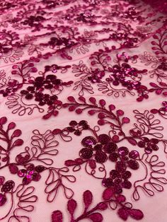 embroidery sequin lace Fuchsia shinny beautiful sequin lace sold by 3 yards Sequin Fabric, Lace Embroidery, Swirl, Beauty Book, Sequin, Gift Card, Yard, Electronic Accessories, Paper Party Supplies