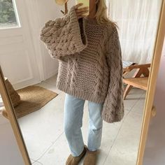 Casual Lazy Round Neck Oversize Knit Wide Sleeve Sweater, Chique Outfit, Knit Wear, Oversize Pullover, Pullover Women, Chique Outfits, Long Sleeve Knitted Cardigan, Solid Sweaters, Estilo Chic