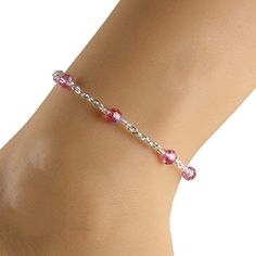 This lovely anklet is a pink twist to my something blue anklet. Made with pink AB Swarovski crystals, pretty sterling silver chain and a dangling sterling silver heart charm. This anklet is beautiful and a perfect something pink for the bride or bridesmaid or for a woman that just loves pink. Please choose the size that you need from the drop-down menu, bearing in mind that the anklet should be approximately one inch larger than the size of your ankle. The anklet will arrive in an attractive gif Elegant Adjustable Pink Anklets, Elegant Pink Adjustable Anklets, Adjustable Crystal Anklets As Gift, Pink Anklet, My Something Blue, Blue Anklet, Floating Pearl Necklace, Teardrop Pearl Earrings, Cloisonne Jewelry