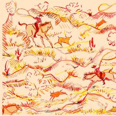 this is a drawing of horses running in the grass