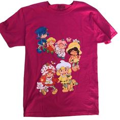 children's t - shirt with cartoon characters on the front and back in pink