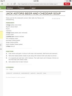 the website for jack aster's beer and cheddar soup