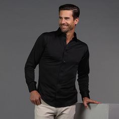 Quattro Flex Dress Shirt with Semi-Spread Collar Black – Collars & Co. Luxury Black Dress Shirt For Semi-formal Occasions, Dress Collar, Collar Stays, Fabric Technology, Favorite Dress, Collar Dress, Golf Shirts, Dress Shirt, Christmas Ideas