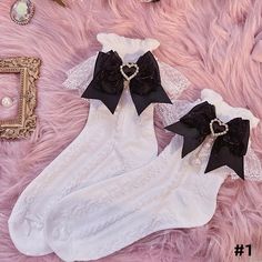 The price is for a pair of socks only, others are not included. Cute Black Socks For Gifts, Cute White Socks With Bow, Jirai Kei, Kawaii Goth, Yami Kawaii, Fashion Inspiration Board, Creepy Cute, Pastel Goth, Lace Detail