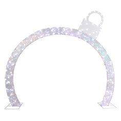 a white and purple light up arch with stars on it's sides, against a white background