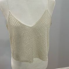 Incredible Detail On This Handcrafted Beaded Top From Lotus Threads New York With A Delicate Spaghetti Strap Size Small Embellished V-neck Tank Top For Party, Fitted Embellished Tops With Spaghetti Straps, Fitted Embellished Top With Spaghetti Straps, White Sleeveless Tank Top For Evening, Embellished Camisole Tank Top, Embellished Summer Vest, Summer Sequin Cami Tank Top, Summer Cami Tank Top With Sequins, Spring Embellished V-neck Tank Top