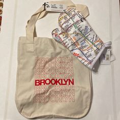 A Great Nyc-Centric Gift For A Friend Or Yourself! Nyc Subway, Gift For A Friend, Kitchen Linens, Bag Design, Oven Mitts, Tote Bag Design, Cream White, Brooklyn, Bags Designer