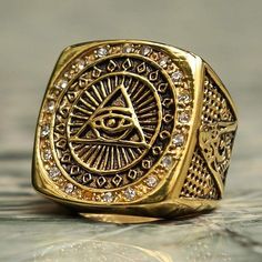 Rings Vintage Heavy Stainless Steel All Seeing Eye Ring Crystal Gold Ring Mason Masonic Ring Punk Male Ring|Rings| Ancient Treasures Ancientreasures Viking Odin Thor Mjolnir Celtic Ancient Egypt Norse Norse Mythology Vintage Masonic Jewelry, Spiritual Gold Metal Rings, Symbolic Jewelry As A Gift, Symbolic Metal Promise Ring, Durable Symbolic Jewelry As A Gift, Spiritual Stainless Steel Ring, Symbolic Bronze Metal Rings, Adjustable Symbolic Metal Rings, Male Ring