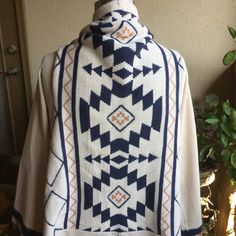 Nordstrom Primi Boho-Style Waterfall Open-Neck Wool-Blend Sweater Knitted In Aztec/Tribal Geometric Pattern. Size M/L. New, Never Worn, Perfect Condition. 11% Wool, 89% Acrylic. Beautiful Aztec Tribal Blanket Pattern Knitted In Navy, Camel/Tan, And Ivory Fibers. Pit-To-Pit (Back): 19.5” Length (From Back Shoulder): 22” Nordstrom Sweaters, Aztec Cardigan, Open Neck, Blanket Knitting Patterns, Back Shoulder, Wool Blend Sweater, Blanket Pattern, Boho Style, New Color