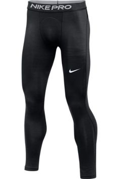 the nike pro leggings are black with white logo on the bottom and side