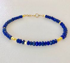 Lapis Lazuli Bracelet, Blue Lapis, Dainty Beaded Bracelet, September Birthstone, 24K Gold Vermeil, G Gold Lapis Lazuli Beaded Bracelets With Round Beads, Gold Lapis Lazuli Bracelet With Gemstone, Gold Lapis Lazuli Gemstone Bracelet, Gold Beaded Lapis Lazuli Bracelets, Hand-strung Gold Lapis Lazuli Bracelets, Gold Lapis Lazuli Spiritual Bracelets, Handmade Gold Beaded Lapis Lazuli Bracelets, Gold Lapis Lazuli Bracelets For Gift, Blue Gemstone Bracelet