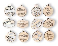 wooden ornament with different types of sports related items on each one, and the words sport for you today