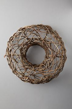 a bird nest made out of twigs on a gray background