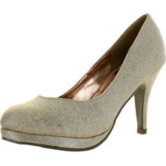 Kiss & Tell Valonia-18 Women's Glitter Round Toe Slip On Stiletto Pumps Size: 5.5 B(M) US.  Color: Beige.  Gender: female.  Age Group: adult. Sparkling Fitted High Heels, Fitted Synthetic Heels For Party Season, Glitter Heels For Prom, Fitted Metallic Heels For Evening, Glitter Heels Fitted For Night Out, Glitter Heels For Night Out, Fitted Glitter Heels For Night Out, Sparkling Fitted Heels For Holiday, Sparkling Holiday Heels Fitted