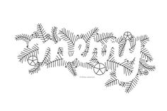 a black and white drawing of pine needles on a white background with the words, ` merry'written in cursive writing