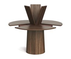 a wooden table with three circular sections on top and one section in the shape of a flower