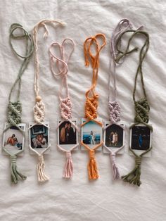 Macrame Photo Hanger - Photo Car Charm - Rear View Mirror accessory - Boho Picture Holder ** polaroids are my personal photos and are display only Car Hangers Diy, Diy Rear View Mirror Hangers, Diy Car Mirror Hangers, Polaroid Mirror, Car Diy Accessories, Car Crochet Accessories, Macrame Photo Holder, Macrame Photo Hanger, Diy Car Accessories