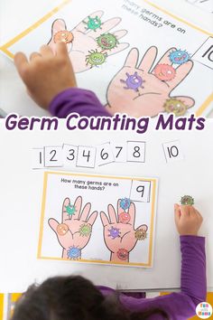 These Germ Counting Mats are a great way to teach children about counting and also about germs. Talk to your children about ways to keep their hands clean with this fun and free printable! Health Math Activities Preschool, Germs Math Activities For Preschool, Caring For Ourselves Preschool Activities, Hygiene Kindergarten Activities, Stay Healthy Preschool Activities, Germs Anchor Chart, Germs Theme For Preschool, Healthy Habit Crafts For Preschool, Cleanliness Activities For Preschoolers